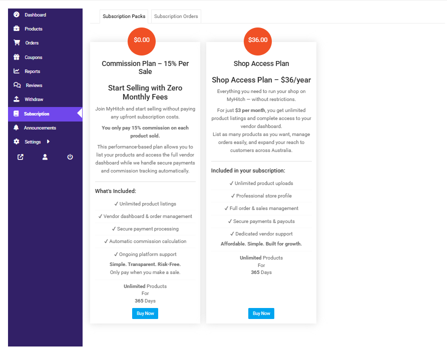 Subscription Screenshot
